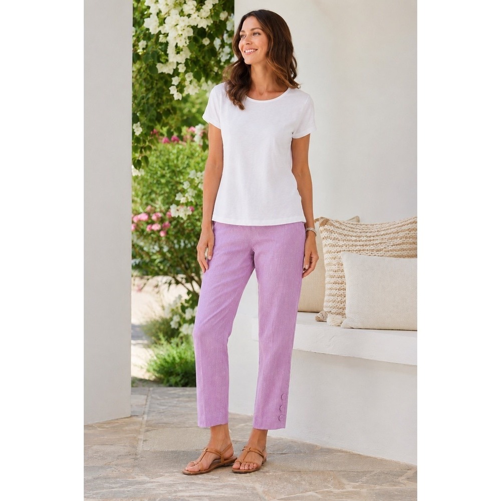J.Jill Linen Stretch Pink Crop Ankle Pants Women's Size Small Pull On Button Hem